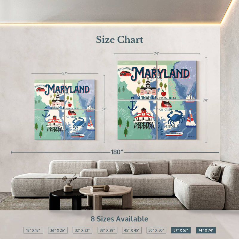 Cartes Aliaz State - Attraits du Maryland, H 57 po x l 57 po