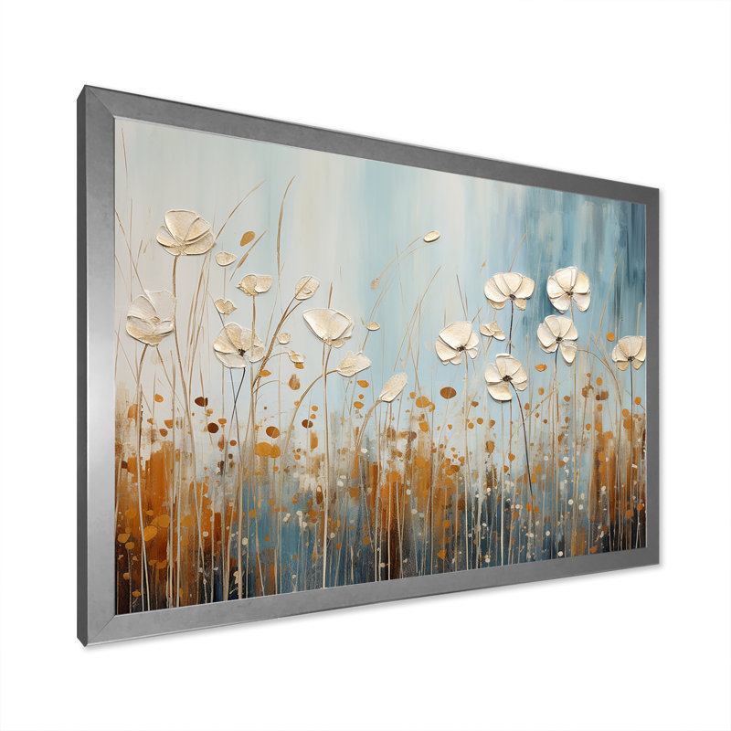 Minimalisme, fleurs sauvages, pays des merveilles sur toile, Cadre simple argenté, H 16 po x l 32 po x P 1 po