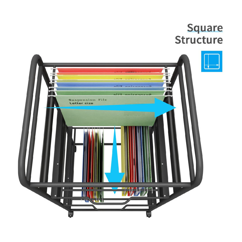 3 Tiers Metal Rolling File Carts With Wheels Hanging Files For Letter Size Movable Pull-Out File Folder Rack Drawer File Cabinet For Home Office