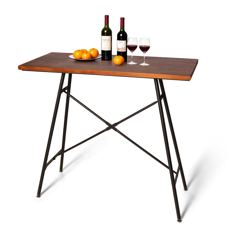 Rectangular Pine Solid Wood Top Metal Base Kitchen Dining Table