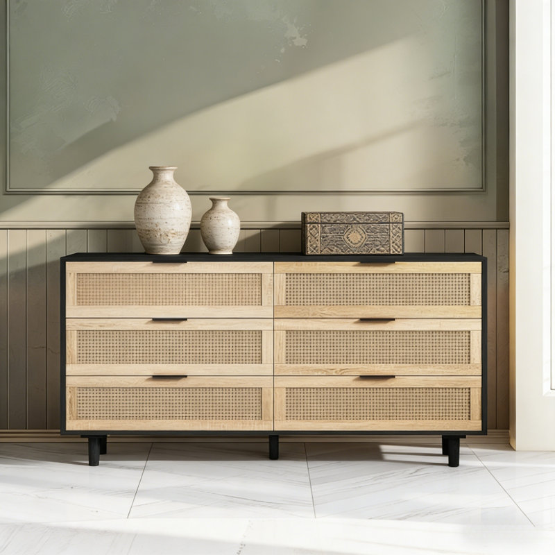 Storage Cabinet Rattan Drawer, Black