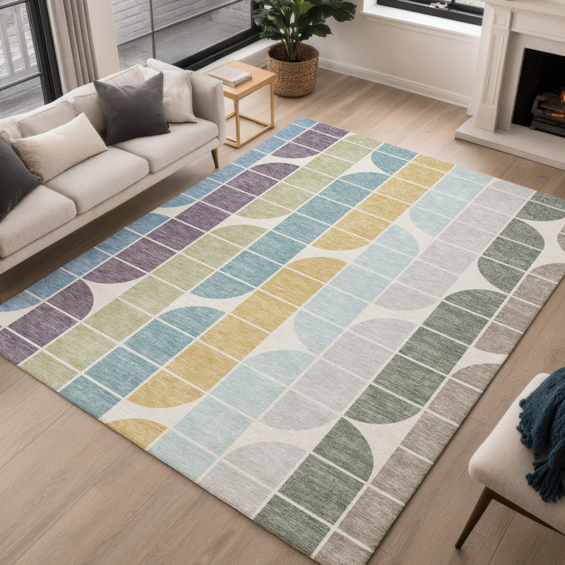 Tapis Mid-Century moderne lavable à la machine intérieur / extérieur Lockway ACN2418, Rectangle 5 pi x 7 pi 6 po