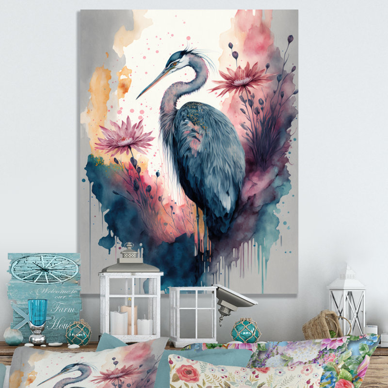 Hazelanne, héron mignon, art floral IV - décoration murale moderne en métal, H 20 po x l 12 po x P 1 po