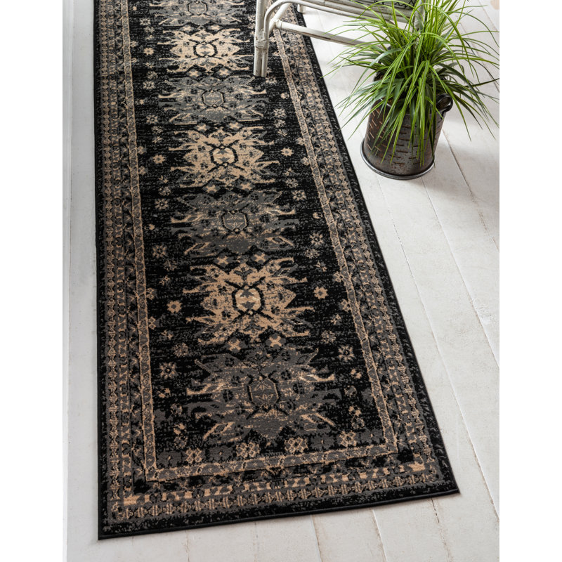 Tapis noir Eesi Southwestern, Tapis de couloir 2 pi 7 po x 10 pi