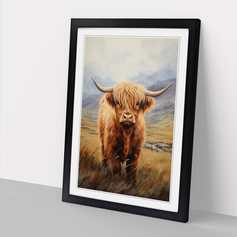 Highland Cow Realism - Single Picture Frame Print on Wood, Black, 64cm H x 46cm W x 2cm D