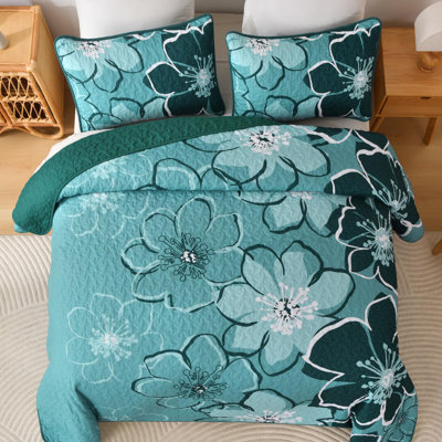 Ensemble de courtepointe 3 pièces à motif floral, couvre-lit réversible en microfibre douce et légère Boho pour toutes les saisons