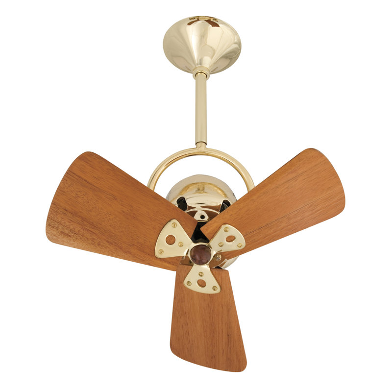 Ventilateur de plafond 3 pales 16 "avec commande murale, Laiton brossé, Tige de 5 po, Acajou