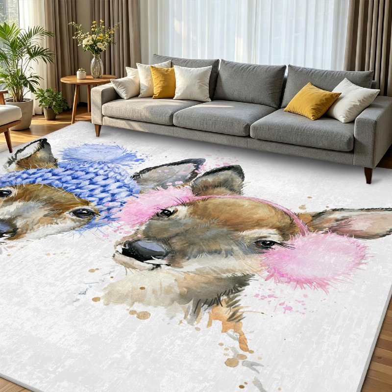 Tapis d'intérieur orange lavable à la machine mignon, Rectangle 71 po x 98 po