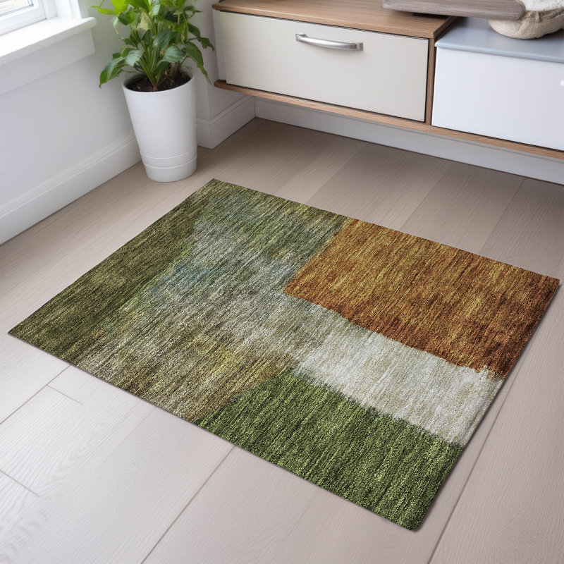 Premium Machine Washable Wayne AMF1100 Squares Rug, Rectangle 1'8" x 2'6"