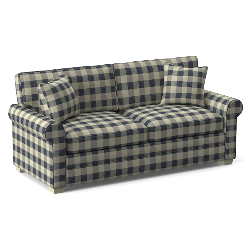 Bedford Upholstered 86'' Sofa, Black Finish, Blue Buffalo Check; 0120-61