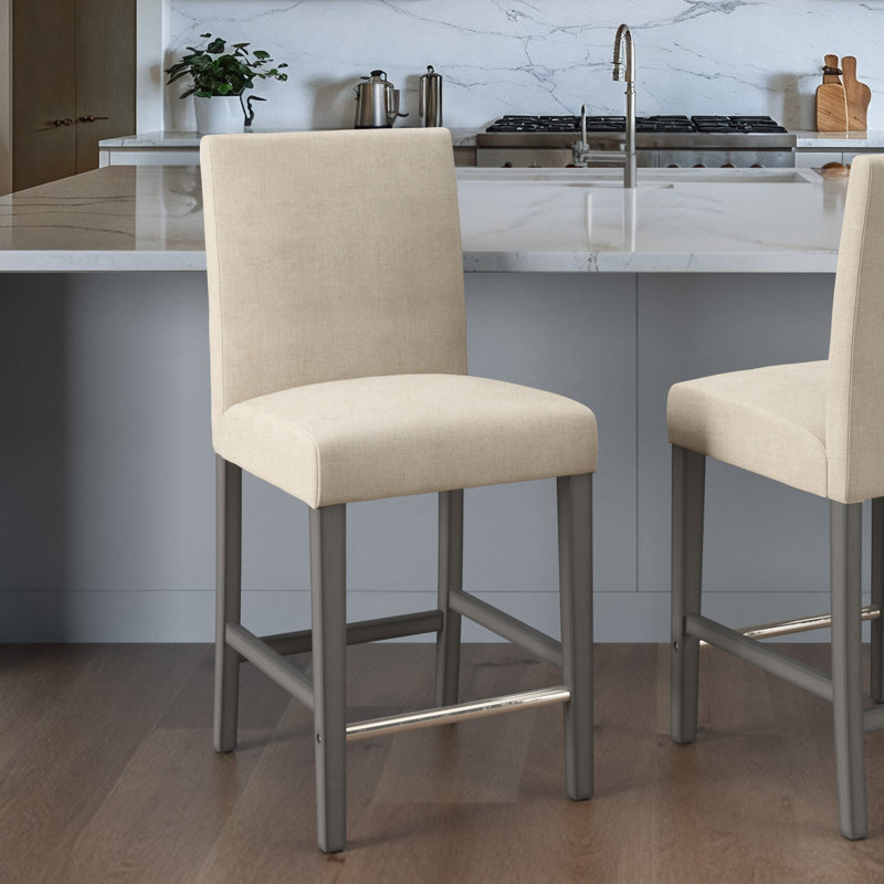 Jacub Upholstered 25'' Counter Stool with Solid Wood Frame, Beige
