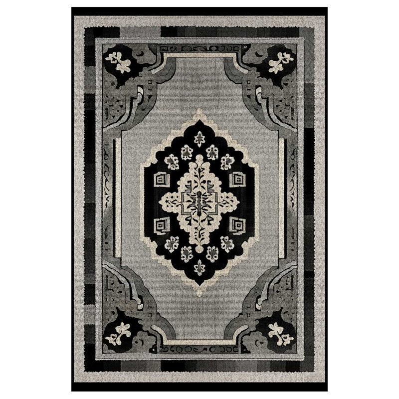 Bureen Collection Digital Print Cotton-Polyester Gray Moroccan Rug, Rectangle 4' x 7'3"