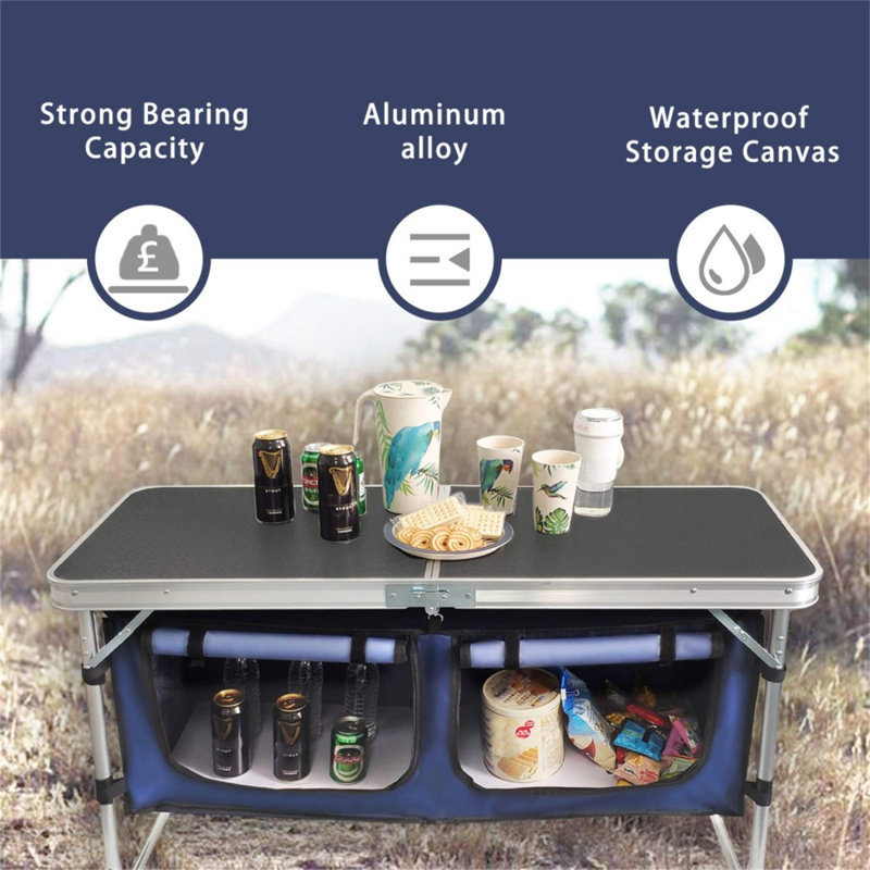 Table de camping pliante avec compartiment de rangement