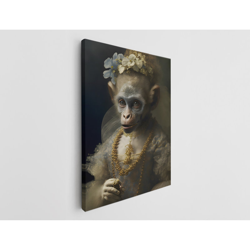 Jeune singe avec fleurs, H 45 po x l 30 po x P 1 po