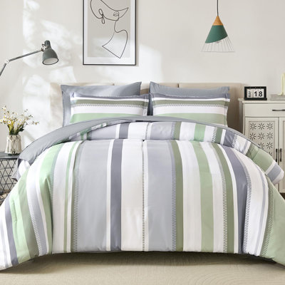 Boho Striped Comforter Set 7 Pieces, Bed in a Bag with Sheets, Pillowcases & Shams, Soft Microfiber Bedding Set