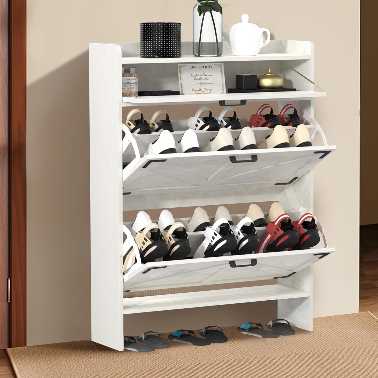 Gracie Oaks Shoe With 2 Flip Drawers, Shoe Storage For