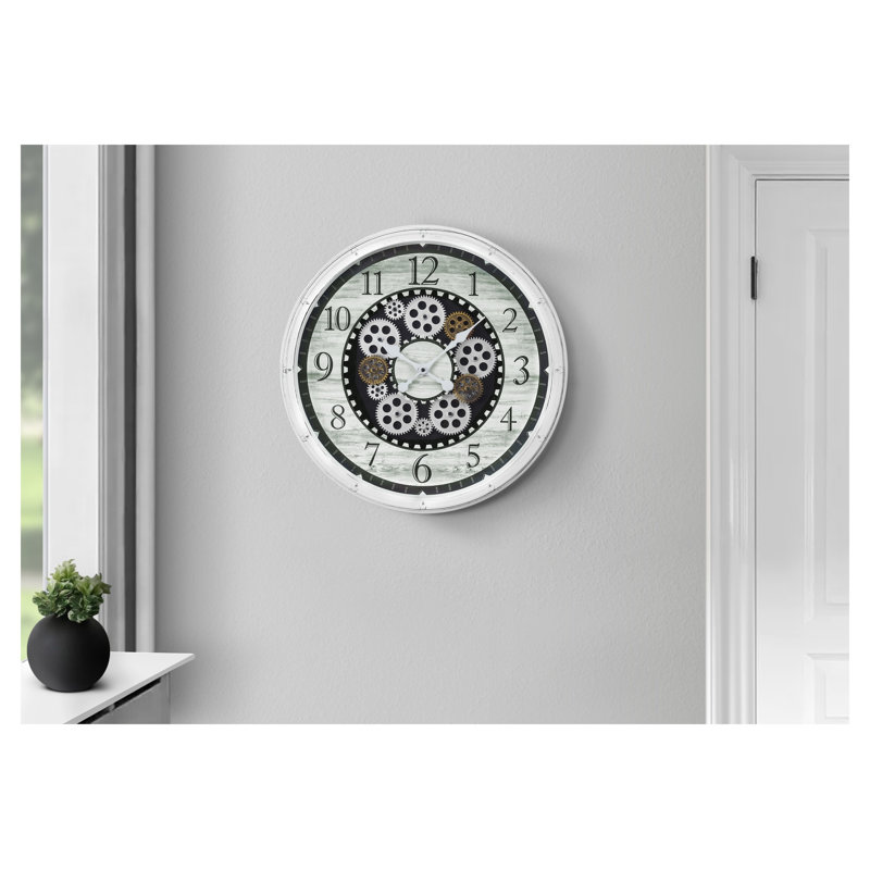 Horloge murale 20 po avec mécanisme de déplacement, finition blanc antique et bronze