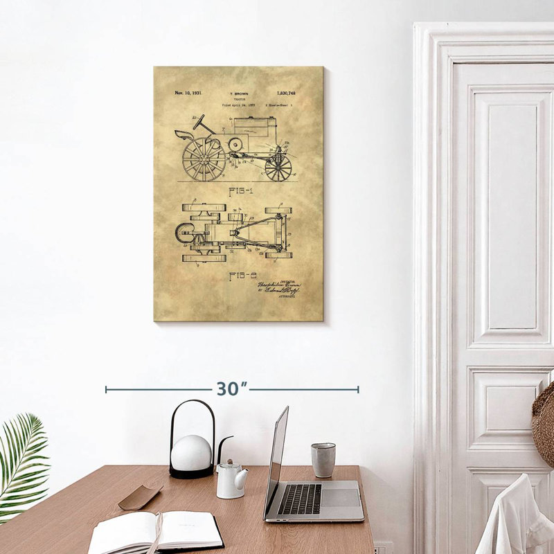 Tractor Blueprint Industrial Farmhouse, H 30 po x l 20 po
