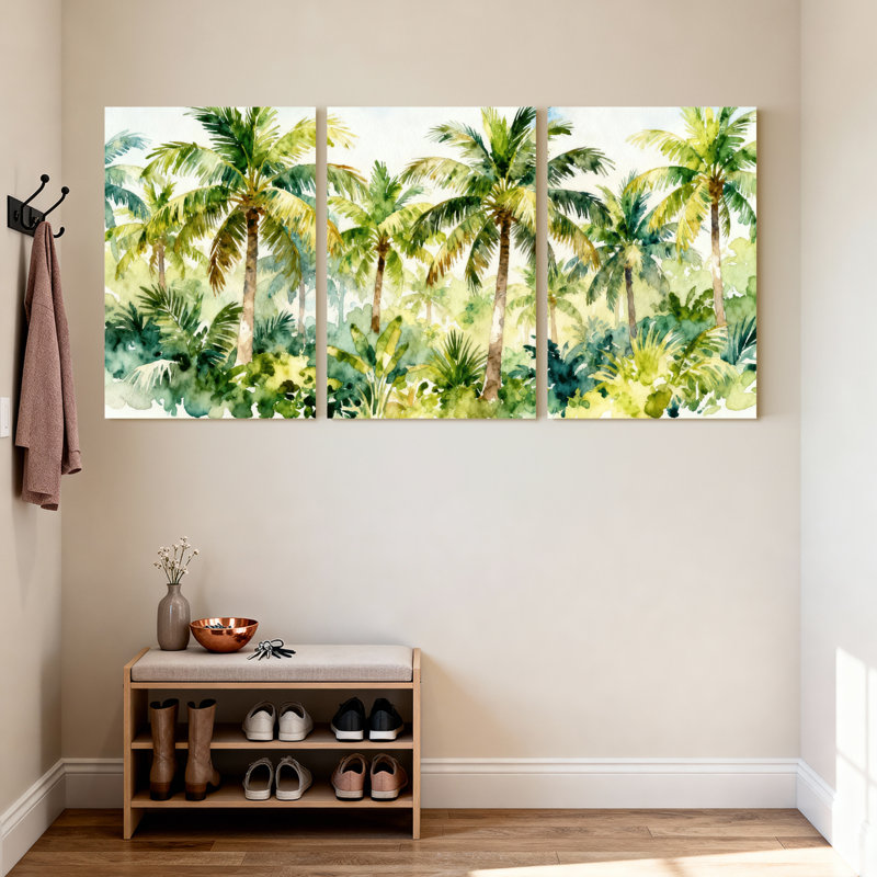 Palmiers, palmiers tropicaux, aquarelle, ensemble de 3 impressions sur toile, H 30 po x l 60 po