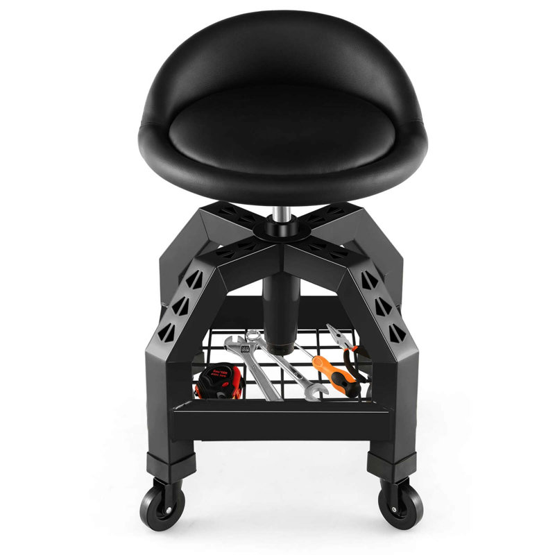 Tabouret de mécanicien avec boîte à outils 4 roues universelles Inbox, Noir