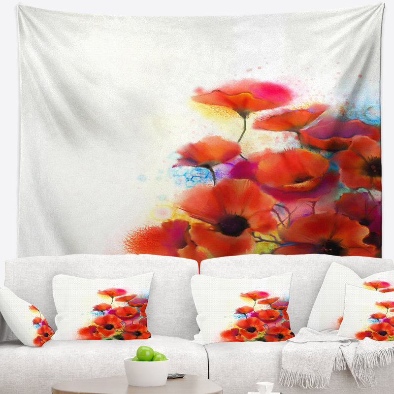 Tapisserie fleurie de fleurs en aquarelle, H 68 po x l 80 po