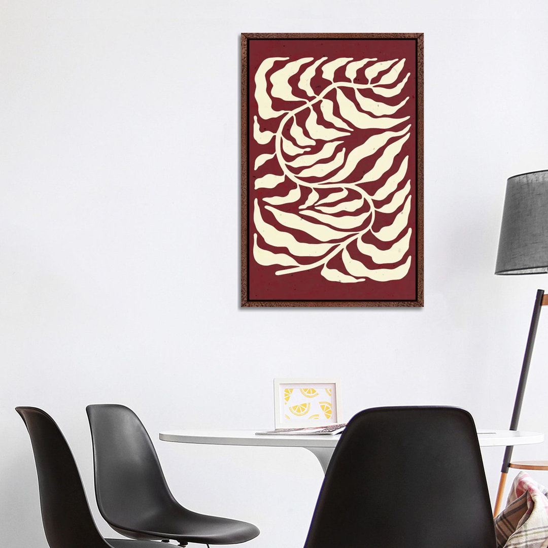 Leaf On Maroon von Jania Sharipzhanova - Floater Frame Gallery-Wrapped Canvas Giclée on Canvas