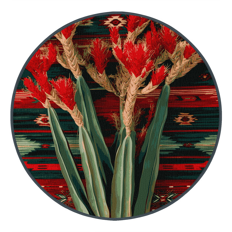  Tapis lavable rouge Yucca Southwestern, Rond 8 pi