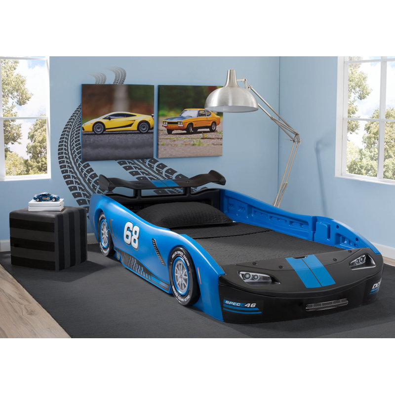 Delta Children Turbo Race Car Twin Bed, Blue , Blue