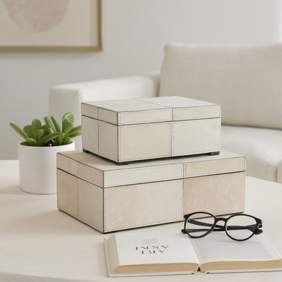 Boîtes décoratives à motif de courtepointe avec couvercle pour la décoration intérieure - Boîte de rangement moderne idéale pour la chambre, les souvenirs ou les photos - Lot de 2, 30 cm