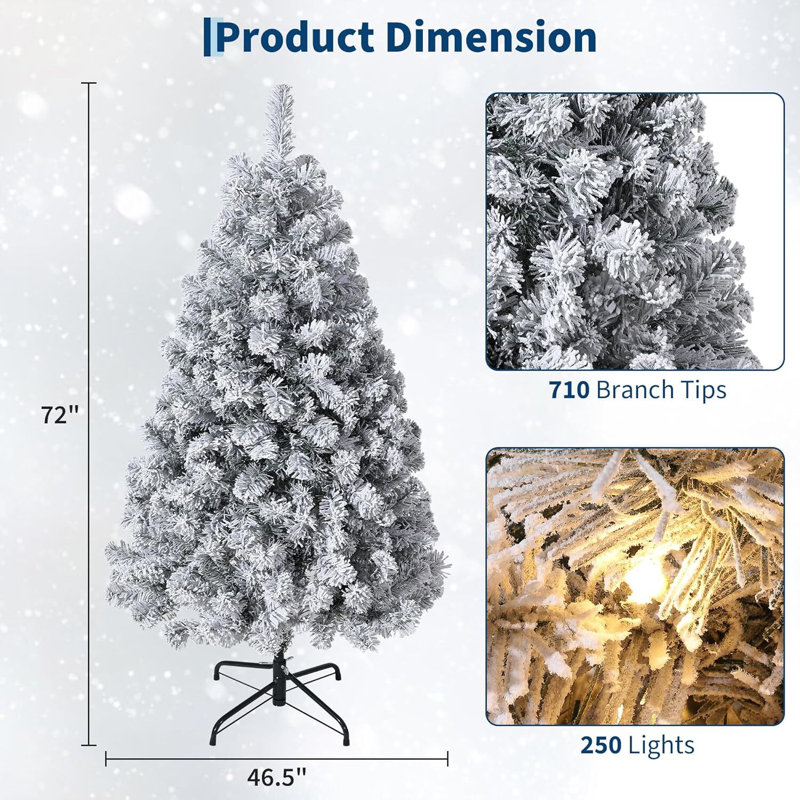 Arbre de Noël artificiel en flocons pré-éclairé avec lumières blanc chaud, H 6 pi