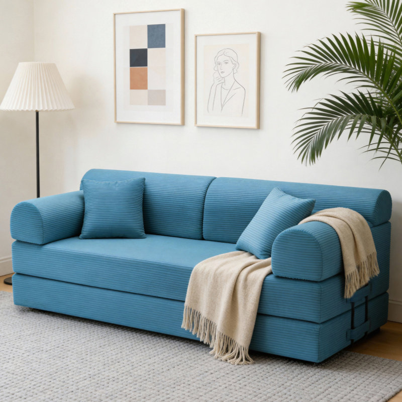 Convertible Sleeper Sofa Bed,Corduroy Folding Mattress Couch with Fixed-Shape Frame, Floor Sofa Lounge Couch for Living Room Bedroom