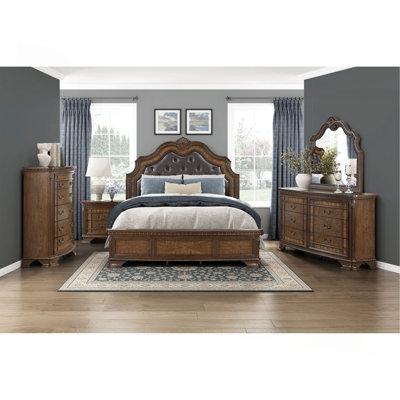 Formal Elegant Design Bed Upholstered Headboard Dark Brown Finish Wooden Traditional Bedroom Furniture 1Pc Intricate Carvings