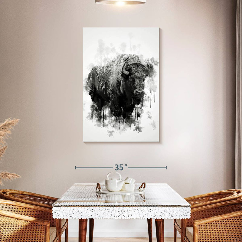 Brampt Bison Black And White, 45" H x 30" W