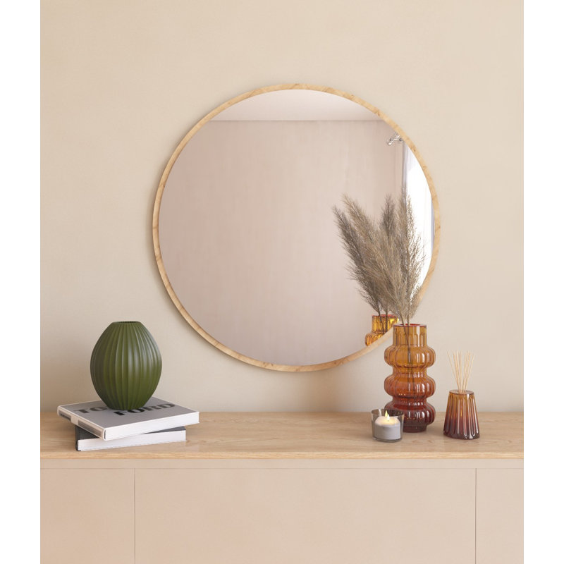 Miroir mural moderne 23,6 po x 23,6 po x 0,9 po | 100% panneau de fibres à densité moyenne avec finition écologique Flotale-E, couleur naturelle | Conception scandinave, parfaite pour la décoration intérieure et l'esthétique, montage mural facile