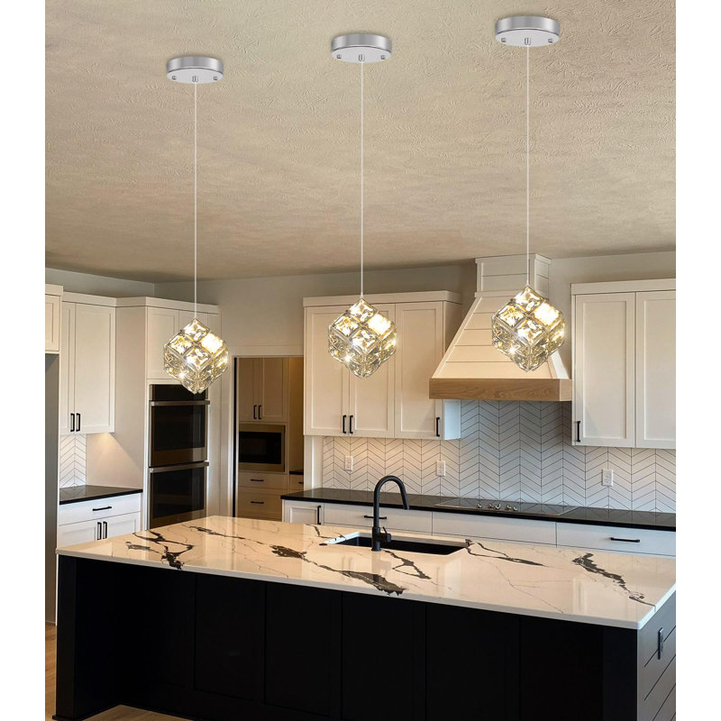 Mini lustres en cristal à intensité variable, H 59 po x l 4,7 po x P 4,7 po, Argent argent, Une lumière