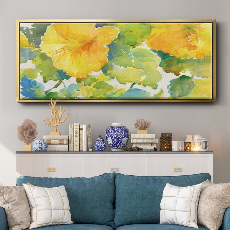 Citrus Hibiscus- Framed Canvas, 12" H x 30" W