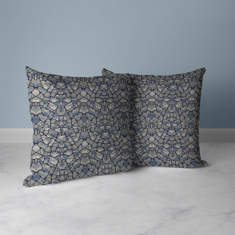 Coussin décoratif intérieur / extérieur Wildflower Lagoon Floral, H 26 po x l 26 po, Bleu / jaune / gris