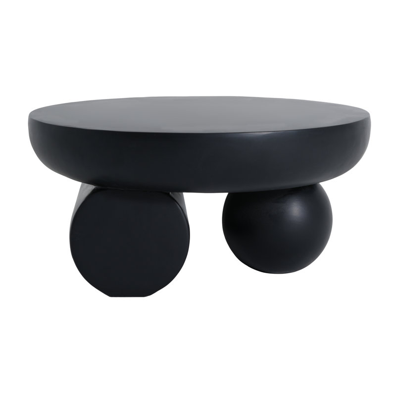 Oris Modern Sculptural MgO Round Coffee Table with Spherical Base, Black