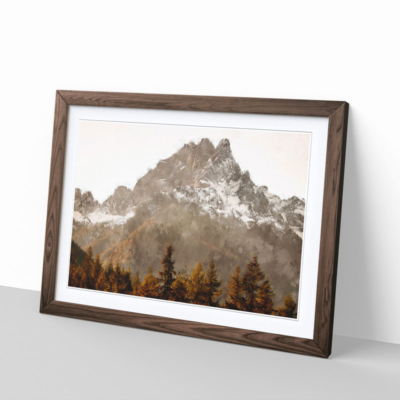 Brown Mountain Painting Framed Print, Walnut, 62cm H x 87cm W x 2cm D