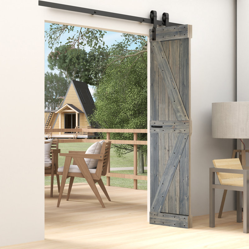 Porte de grange pliante en bois massif de style K avec trousse de quincaillerie - assemblage requis, Tonneau vieilli