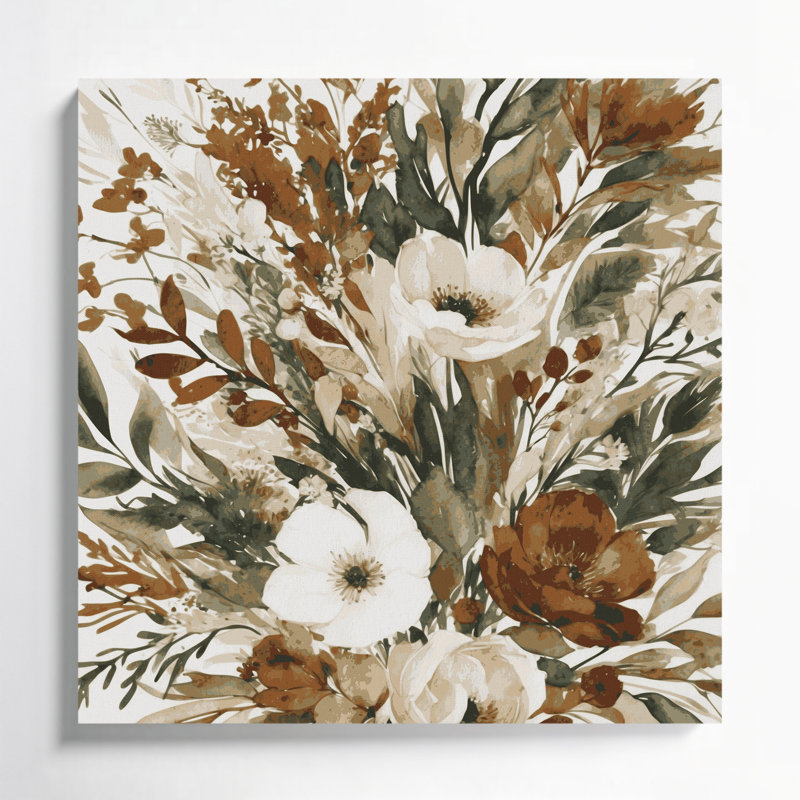 Aquarelle, art floral sur toile gris 78, H 12 po x l 12 po