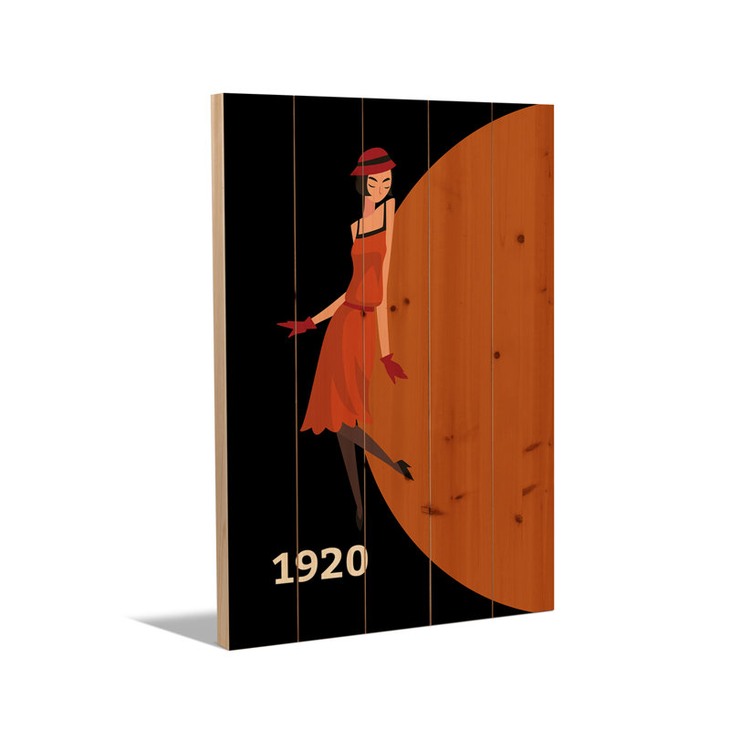 Reproduction d'art mural en bois - Art déco 1920 avec fille Gatsby Flapper par Page Turner, H 26 po x l 18 po