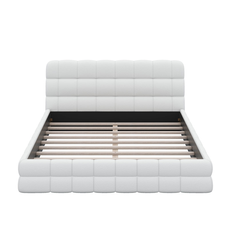 Grand lit plateforme tapissier, Blanc