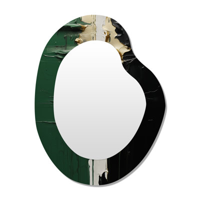 Erastus Golden green and black ink merge II - Abstract Painting Unique Shape Unique Mirror, Green Freeform Large Wall Mirror, Printed Metal Art
