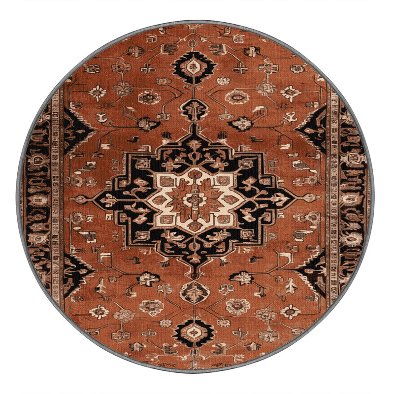 Tapis brun lavable à la machine, Rond 3 pi