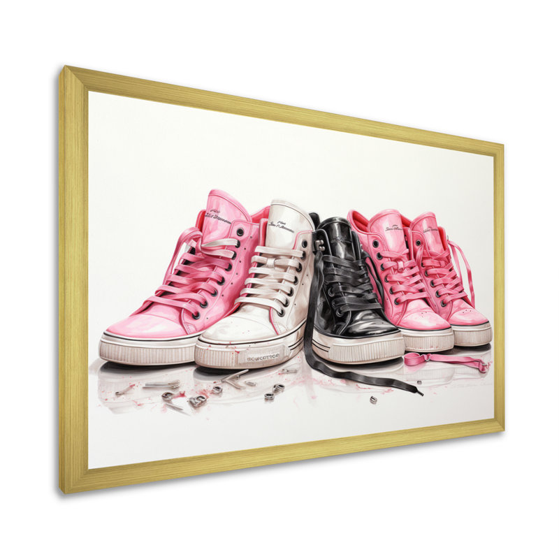 " Fashion Pink Sneakers Obsession II ", H 24 po x l 32 po x P 1 po, Cadre doré à une seule photo
