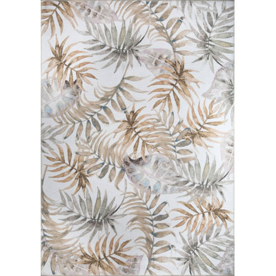 Beige Brown Floral Woven Base Decorative Carpet