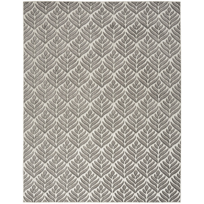 Rectangle Airabella Floral Machine Woven Polypropylene Indoor/Outdoor Area Rug in Gray/Ivory, Rectangle 6' x 9'