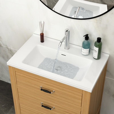 32"X20" Rectangular Vanity Top Sink, White, 1 Faucet Hole, Overflow, Stain , Low Water Absorption, Acid Smooth Surface, Space For Personal Items Sink In Finish, Items, Practical Design