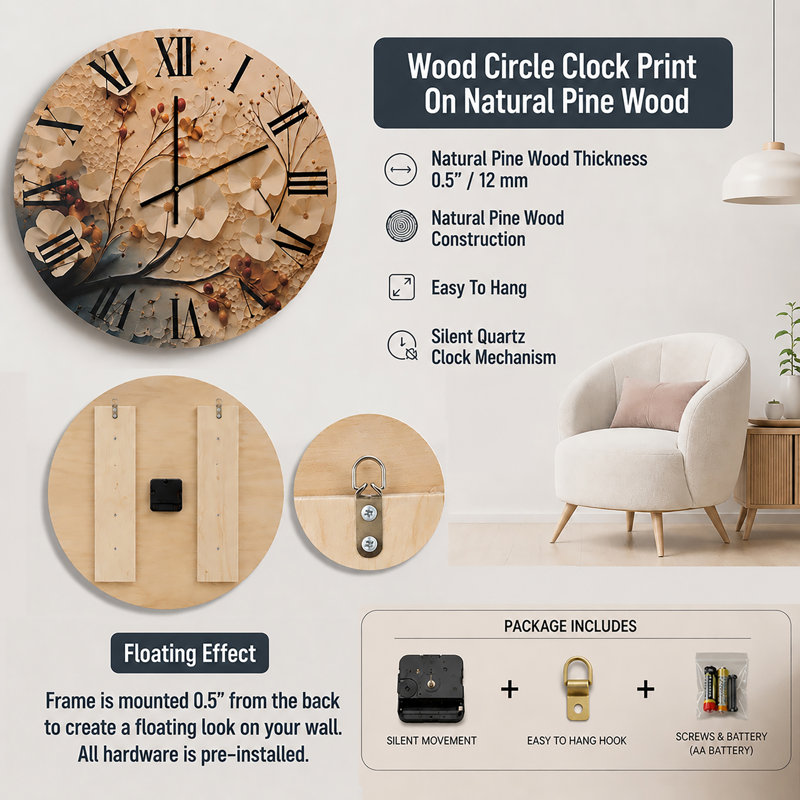 Solid Wood Wall Clock, Extra Large